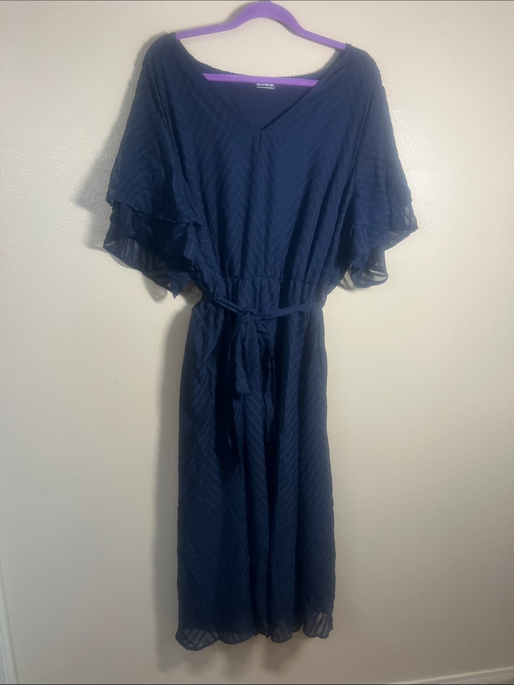 BloomChic Navy Midi Dress with Tie Waist
